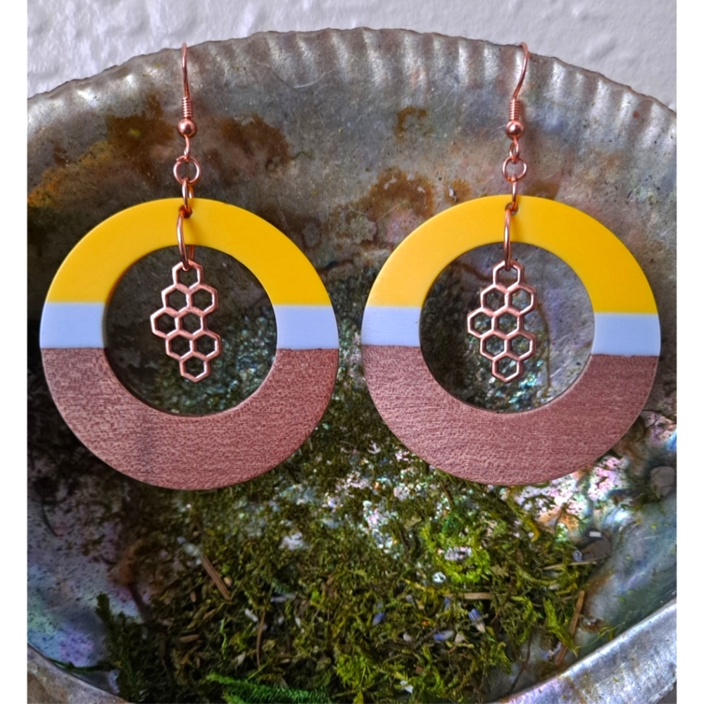 Copper Honeycomb Wood and Resin Gypsy Hoops